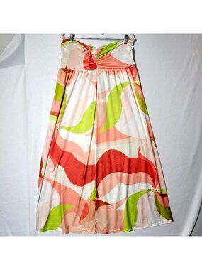 Beyond This Plane Midi Dress Womens Sz 2X Strapless Lined White Orange Green